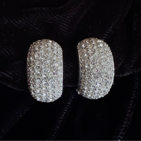 Vintage 80s‎ Signed Christian Dior Pave Rhinestone Clip-On Earrings Hollywood - Picture 1 of 9